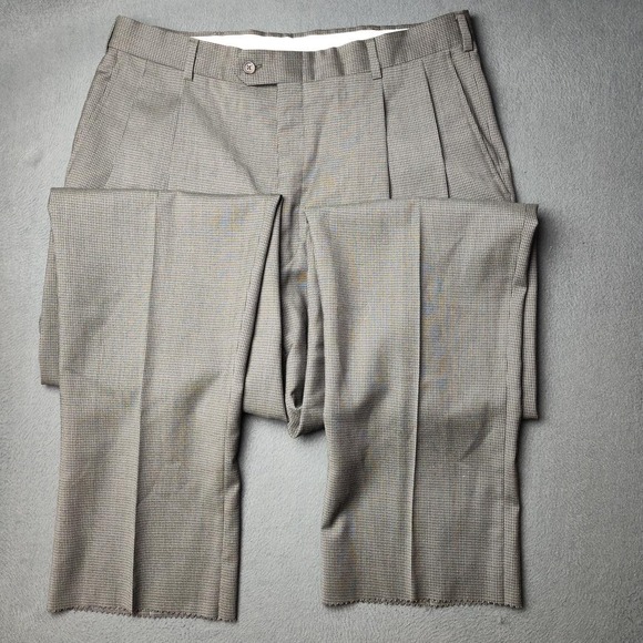 Hart Schaffner Marx Pants Men 36 Wool Dress Pleated Unhemmed Classic Formal HOLE - Picture 3 of 14
